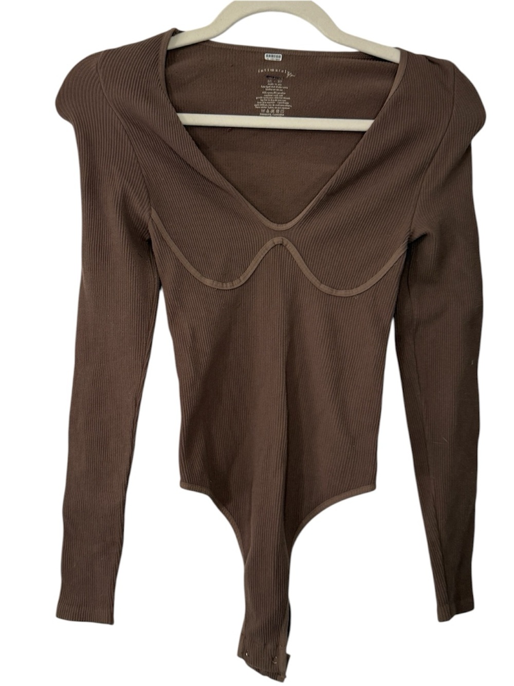 Free People Bodysuit Womens XS Brown Excellent Ribbed V-Neck Underwire Detail